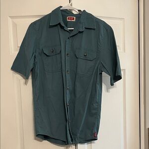 Wrangler Men's Teal Short-Sleeve Button-Down Work Shirt